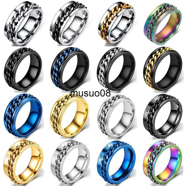 

band rings cool anti stress rotate y chain rings for men stainless steel anti anxiety relaxing ring fidget metal spinner anillo hombre j2306, Silver