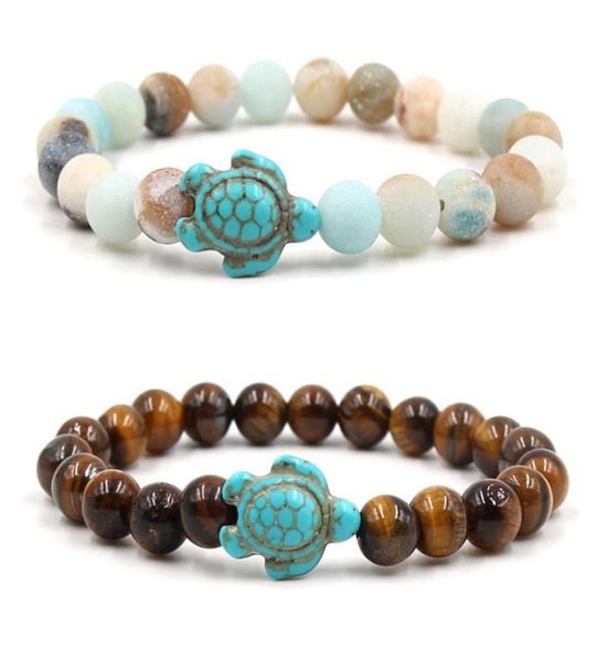 

8mm sea turtles beads bracelet turquoise natutal stone elastic stretch bracelet women men friendship summer beach jewelry gifts7202136, Black