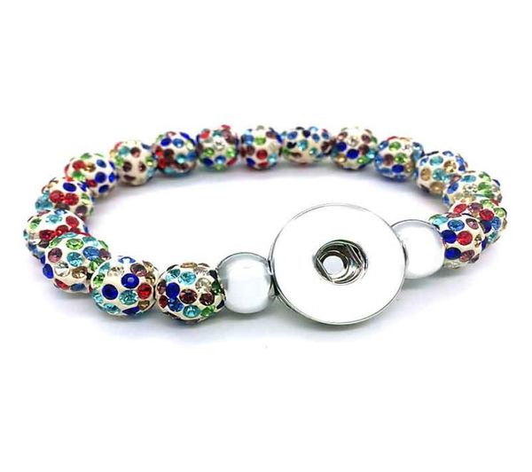 

luwellever 029 interchangeable beaded strands candy colors expandable stretch glass bracelet 18mm snap button jewelry6339973, Black