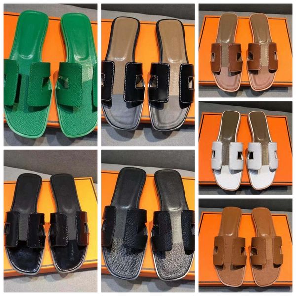 

luxury designer sandals leather ladies sandal slides slipper summer flat shoes fashion beach women slippers h letter drag 35-42, Black