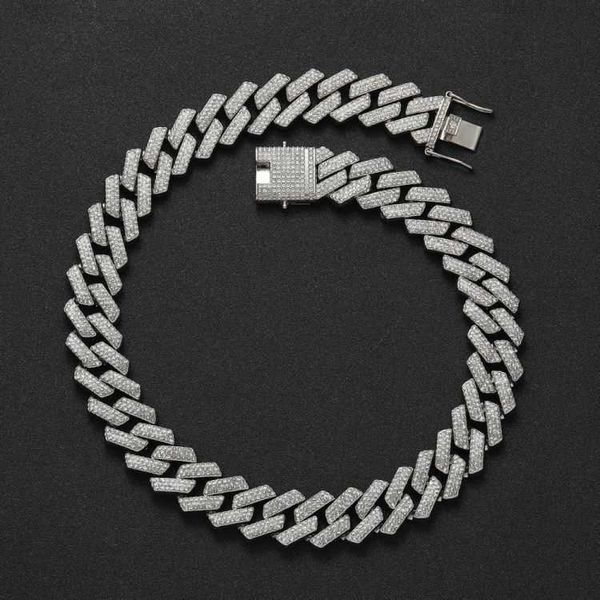 

horizon 2023 19mm wide heavy chain iced out bling diamond curb cuban link valentines gift chain hip hop chain necklace, Silver