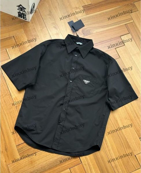 

xinxinbuy men designer tee t shirt 23ss pocket metal triangle label pattern short sleeve cotton women black white xs-l, Black;brown