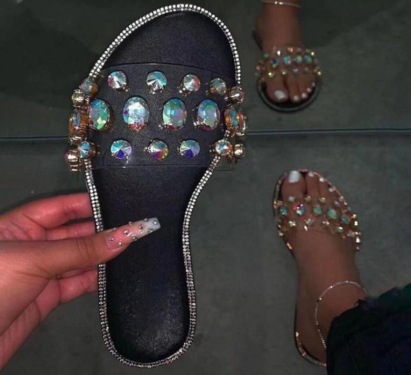 

women slippers shoes open toe transparent sandals woman slides rhinestones snake slipon slide ladies9228645, Black