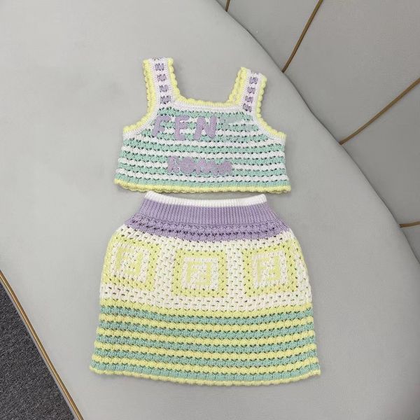 

baby clothes girls skirt kids designer girl dress kid set knitted suit fasion summer short fend ice cream color scheme luxury brand, White