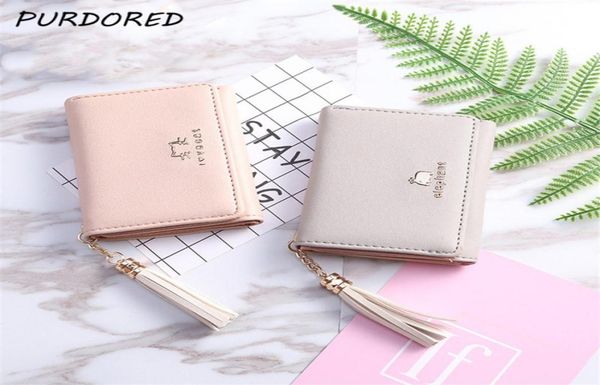 

purdored 1 pc cute women wallet leather card holder mini short tassel small wallet coin purse female ladies card case tarjetero5159096, Red;black