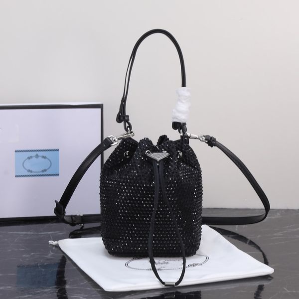 

2023 new peach handbag water diamond inlaid diamond bucket bag with drawstring strap stranded one shoulder crossbody bag
