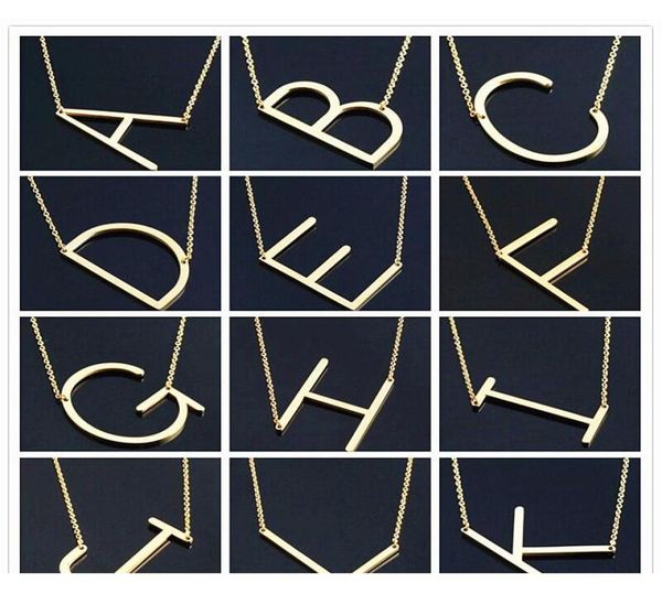 

women fashion sideways personalized az letter name initial gold silver plated stainless steel necklace pendant for women gif2309972