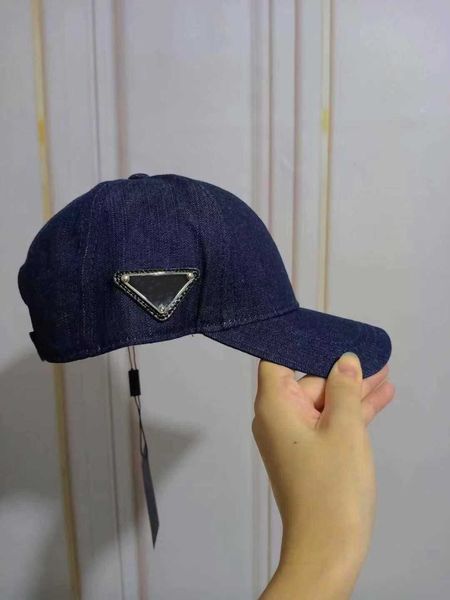 

Fashion summer Triangular signature new early autumn trend letter cowboy baseball cap men's and women's same foreign style versatile sunshade hat Super high quality, Denim color