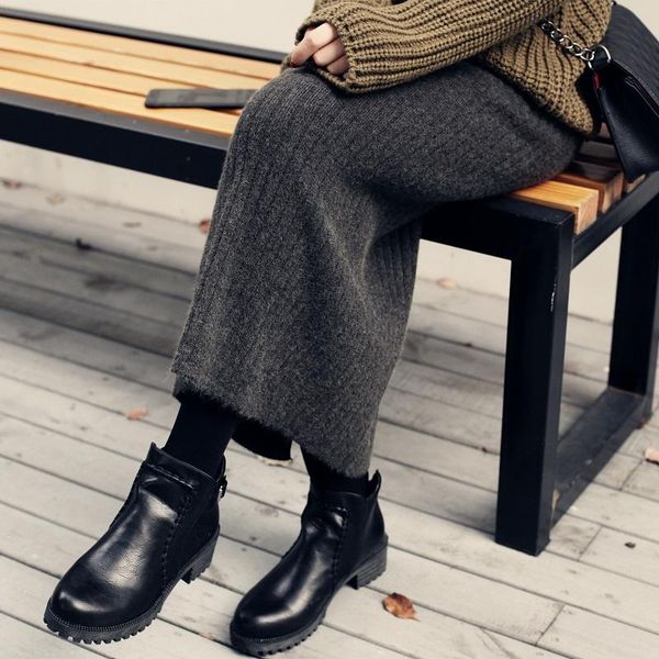 

dresses 2020 spring and autumn knitted skirt winter long woolen skirt a line skirt woman skirts mujer faldas saias mulher, Black;gray