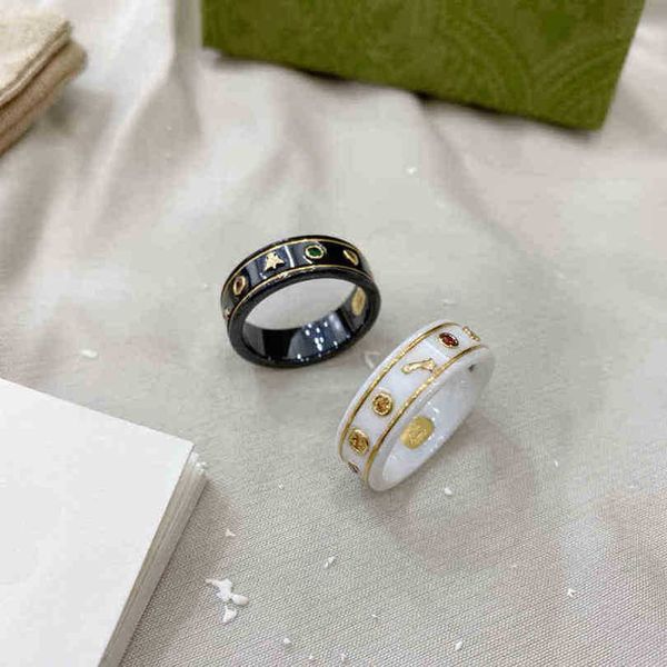 

new 2023 designer jewelry bracelet necklace pure black white ceramic ring with 18k gold plating for lovers, Silver