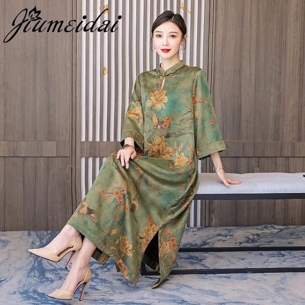 

dresses jiumeidai 2022 women spring elegant aline dress office lady print robe femme vintage designer party clothing, Black;gray