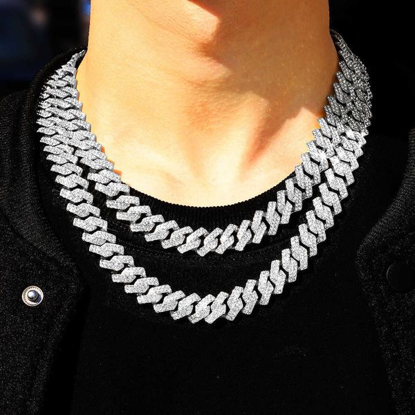 

pendant necklaces hip hop iced out chain paved rhinestones necklace 15mm silver color full miami curb cuban chain rapper necklaces for men j