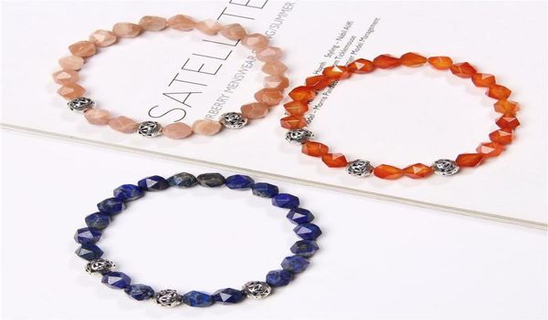 

faceted sunstone bracelets men elastic jewelry craft silver color beads alloy charm bangle handmade reiki natural stone pulsera be4740865, Black