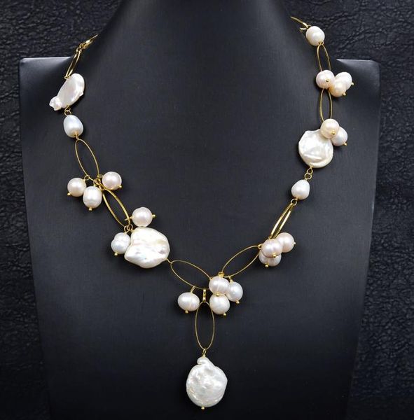 

guaiguai jewelry natural white keshi pearl necklace pendant necklace for women real gems stone lady fashion jewellery3964510, Silver