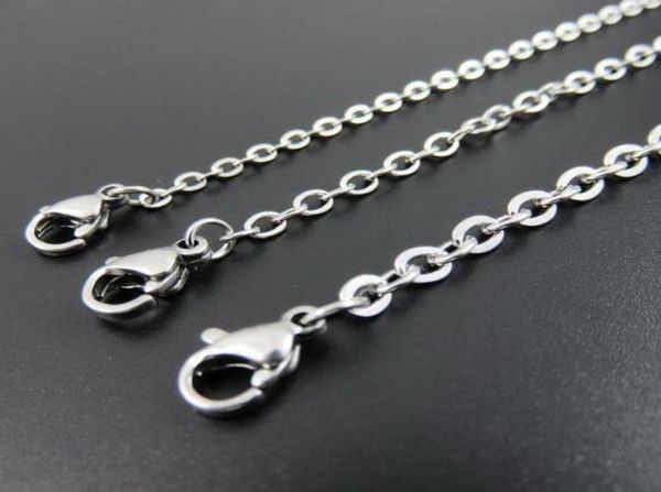 

on 100pcs lot whole stainless steel silver tone 15mm2mm23mm strong flat oval chain necklace women jewelry 18 inch 281528345