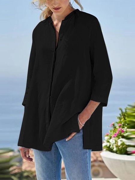 

shirts zanzea women casual blouse summer work blusas female solid loose 3/4 sleeve buttons down shirt tunic elegant oversized, White