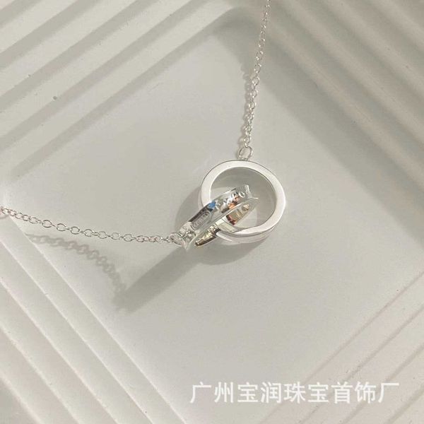 

designer's tiffay double ring series 1837 s925 sterling silver couple collarbone chain interlocking fashion personality for men and wom, Black