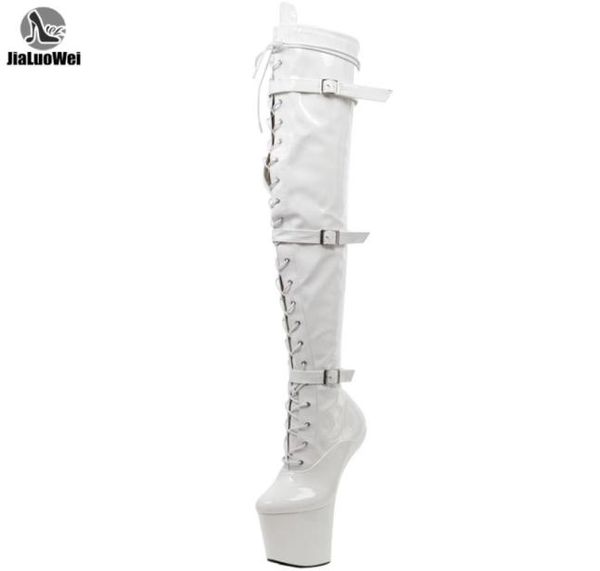 

jialuowei high leg boots lace up extreme high heel fetish heelless horse stallion hoof sole over knee boots crotch high boots y2005108321, Black