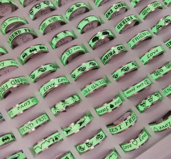 

50pcslot stainless steel glowing in dark rings for women men luminous finger heart couple wedding bands jewelry gift accessories7231759, Golden;silver