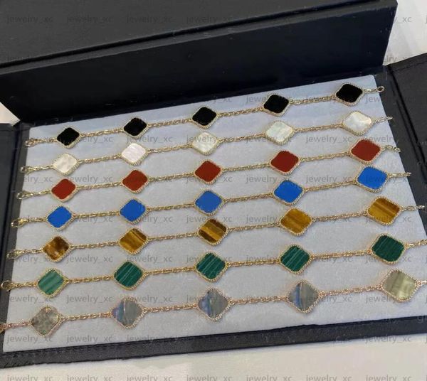 

luxury four leaf grass designer fashion charm girl bracelet 18k gold agate shell mother of pearl brand bracelet wedding party jewe9287251, Golden;silver