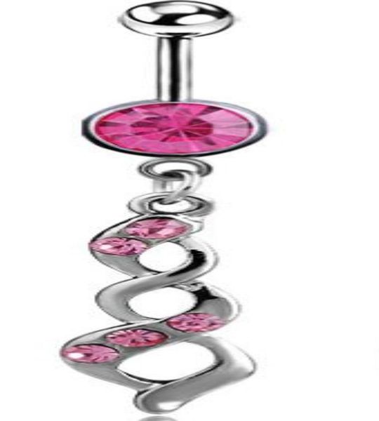 

d00131 2 colors piercing body jewelry new style navel belly ring clear pink colors stone drop i9ioo8135549, Silver
