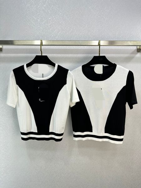

522 l 2023 summer sweaters women's pullover sweater striped crew neck short sleeve brand same style women's weilan e56, White;black