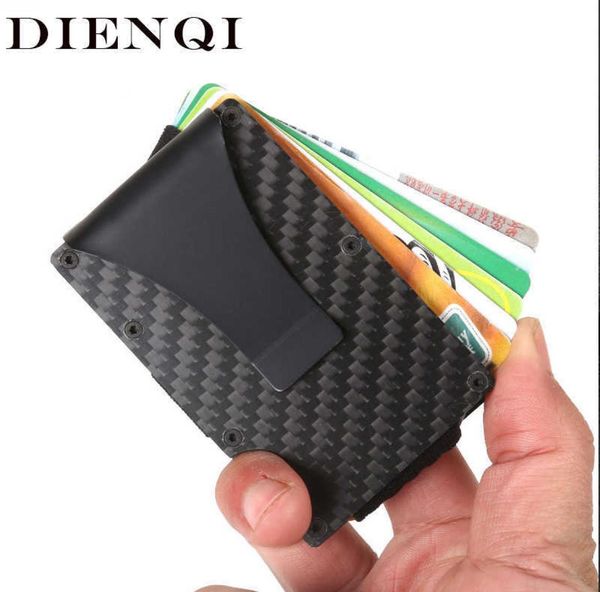 

dienqi carbon fiber rfid men metal wallets slim small thin mini trifold wallet black smart male card purse money bag vallet 20213324263, Red;black