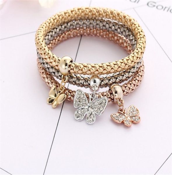 

mix designs fashion gold color crystal charms bracelet bangle new 3 pcs set charm women bracelet gift hz5528303, Golden;silver
