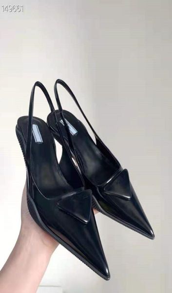 

summer slingback pumps pointed toe brushed leather midheel sandals fashion formal prom dress shoes with box8045704, Black