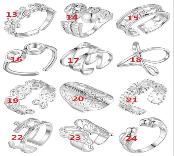 

plated 925 sterling silver ring can be adjusted opening ring cross glasses human skeleton flower butterfly rings mix 12 style 12pc3031841