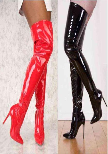 

women039s red large size shiny patent leather women039s overtheknee boots pointed toe large size fashion new thigh boots y6031510, Black