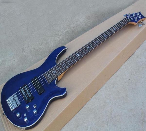 

5 strings blue electric bass with rosewood fretboardflame maple veneercan be customized as request4522139