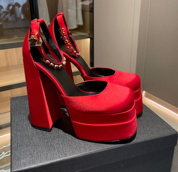 

platform sandals retro mary janes women summer shoes thick high heel platform dress party wedding woman pumps fashion rhinest9377754, Black