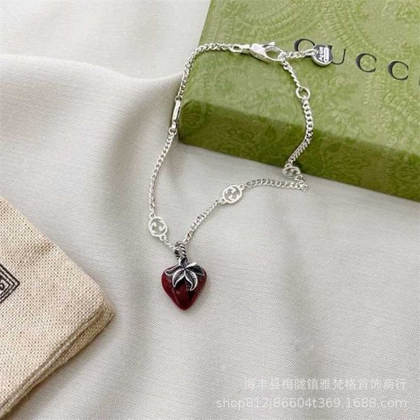 

new 2023 designer jewelry necklace ring drop glue red strawberry bracelet women's 925 interlocking heart-shaped pendant bracelet, Black