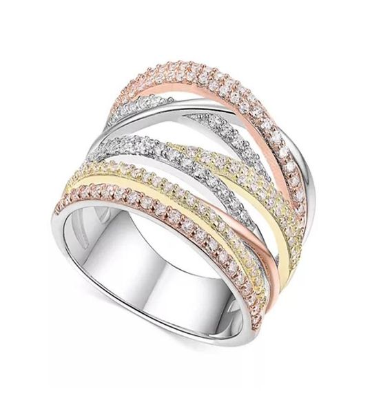 

huitan dazzling full paved crystal zircon stone cross women ring luxury bridal band bling stylish rings6955643, Slivery;golden