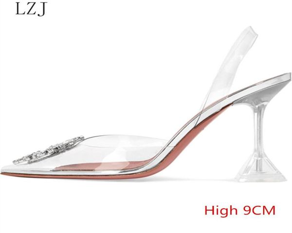 

women039s high heel sandals 2021 summer pointed low rhinestone decorative 42 large size jelly shoes9931323, Black