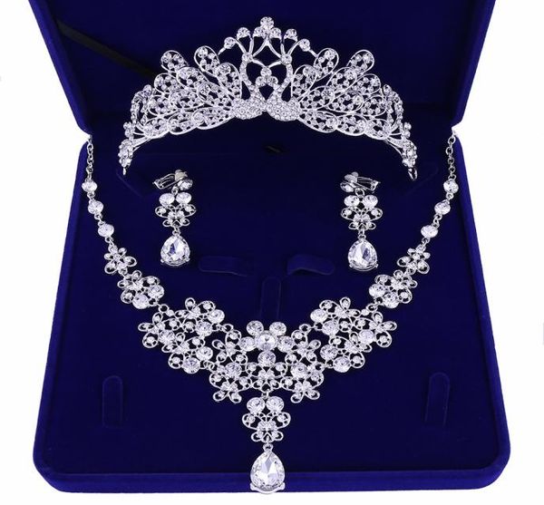 

luxury cubic zirconia tiara and necklace earring for women wedding jewelry set for bride zircon crowns jewelry bridal accessories6945246, White