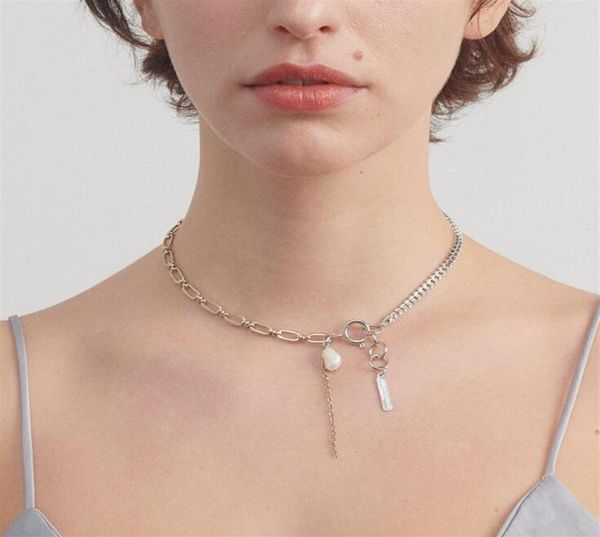 

justine clenquet chain necklaces with zircon metal patchwork pearl choker necklace bracelet244z9571962, Silver