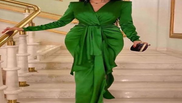 

one pcs arabic aso ebi dark green evening dresses with long sleeves 2022 deep v neck mermaid formal prom party gowns women sp9845723, Black;red