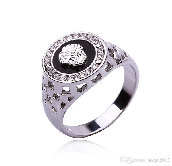 

fashion jewelry luxury ring the gift to engagement lion head logo with diamond sliver 18k men039s ring whole czech zir6174630, Silver