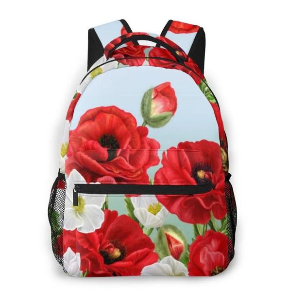 

backpack mountaineering floral border red poppies flowers and white anemones shoulder bags backpacks2828142