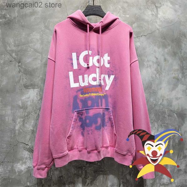 

men's hoodies sweatshirts 2023fw washed pink vetements hoodie men women i did nothing i just got lucky vintage hooded oversized pullove, Black