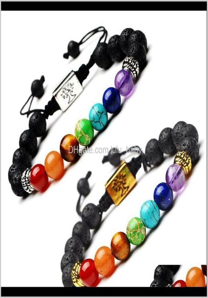 

yoga handmade 7 chakra tree of life charm lava stones multicolor beads rope bracelet women men bangles d0u4f beaded strands otgu29932605, Black