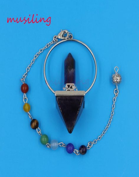 

pendants 7 chakra beads chain hexagon prism magic wand energy tower reiki pendulum natural gem stone charms healing amulet jewelry2983394, Silver