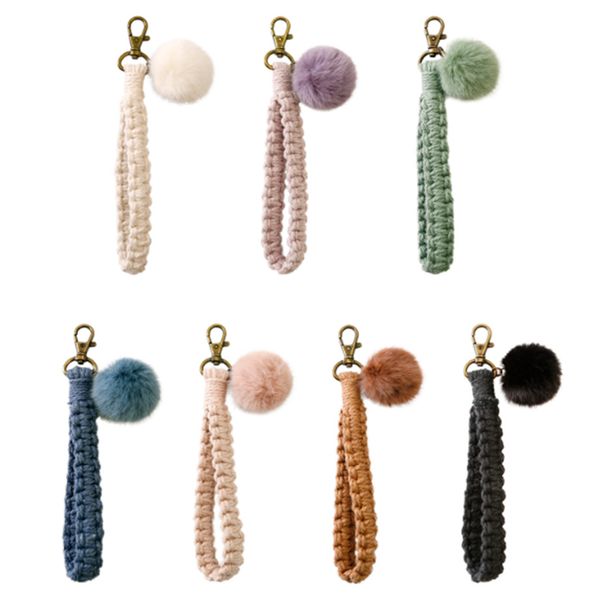 

personalized woven handcrafted keychain jewelry, pastoral and creative personalized classical style fur ball wrist strap, Silver