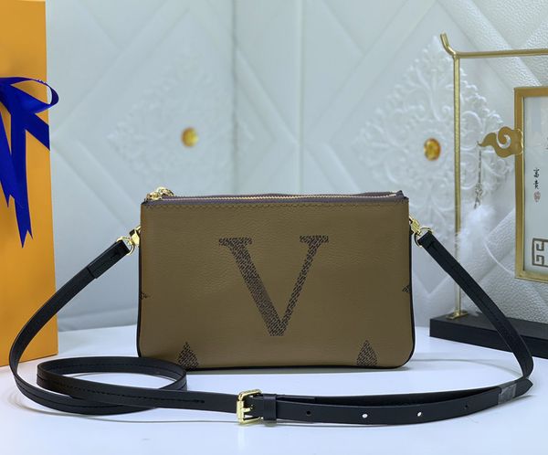 

designer womens shoulder bag luxury double zip pochette handbags flower letter giant reverse crossbody bags quality leather ladies fashion m
