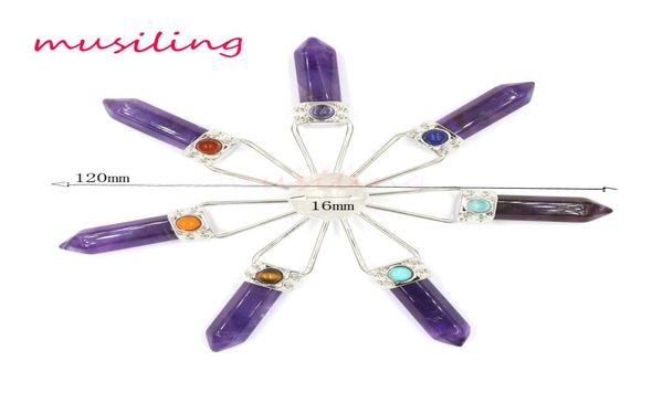 

reiki pendulum 7 chakra beads hexagon prism magic wand energy pendant natural stone charms healing amulet jewelry8406076, Silver