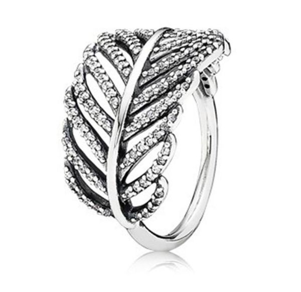 

cluster rings authentic 925 sterling silver shimmering feather ring for women anniversary party trendy gift fine europe jewelry5265250, Golden;silver