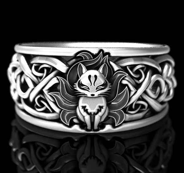 

viking gothic ring vintage fine silver color nine tailed fox ring for women men steampunk party halloween jewelry gifts6092109