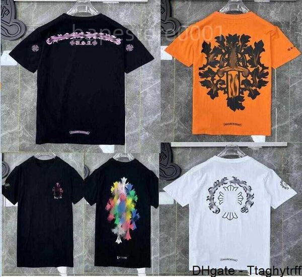 

classic fashion ch mens t shirts sanskrit letter t-shirt horseshoe cross pattern tshirts designers hip hop t-shirts woman summer tees err4, White;black